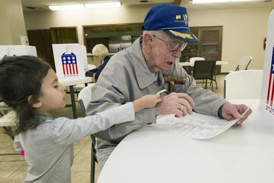 old man and kid voting